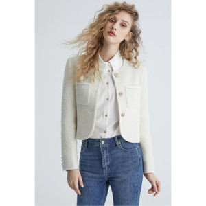 Urban Revivo Emilie Tweed Jacket Cardigan Womens Size 4 Small White Button Front